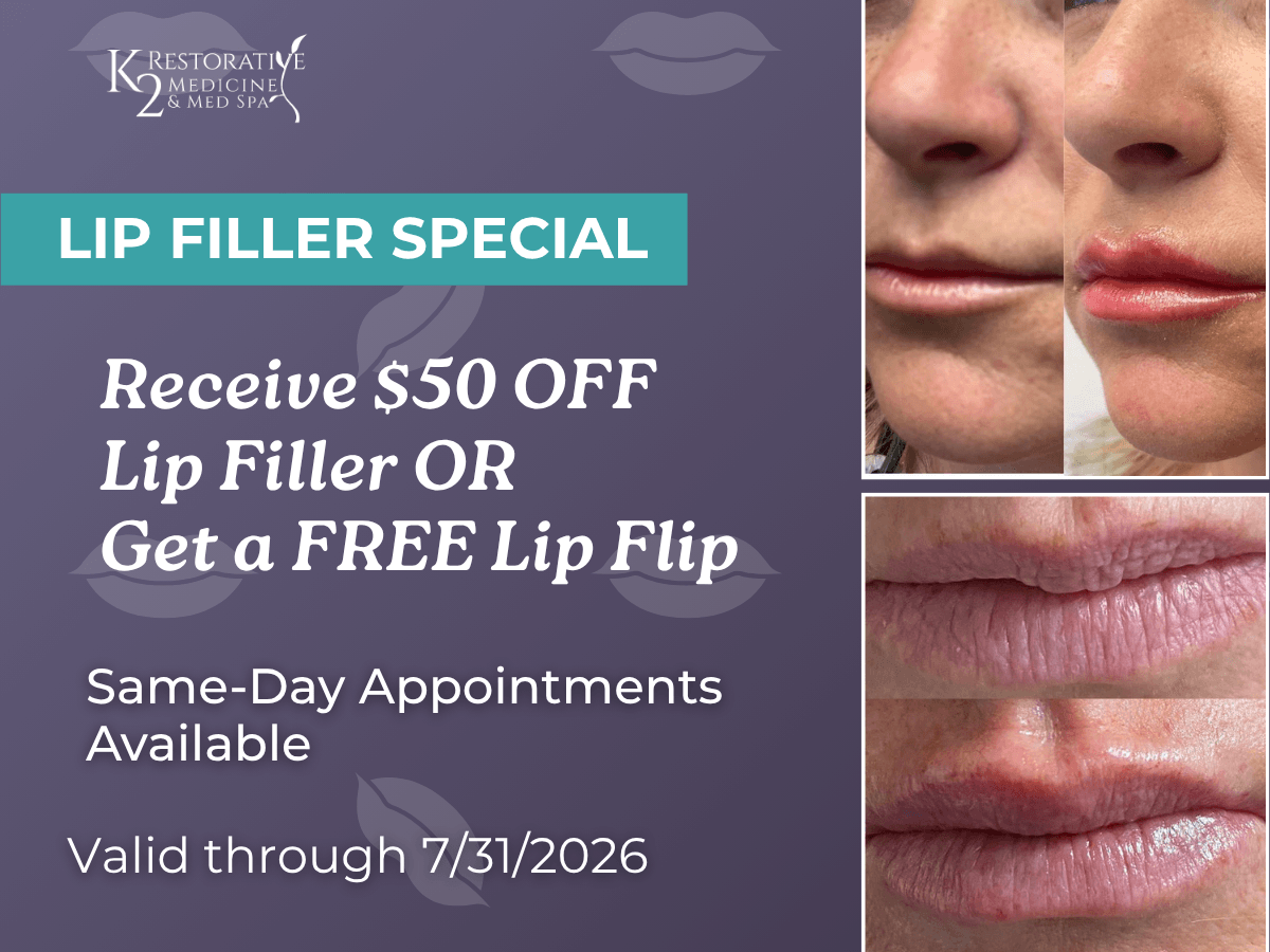 $50 OFF LIP FILLER or FREE LIP FLIP at K2 Restorative Medicine and Med Spa